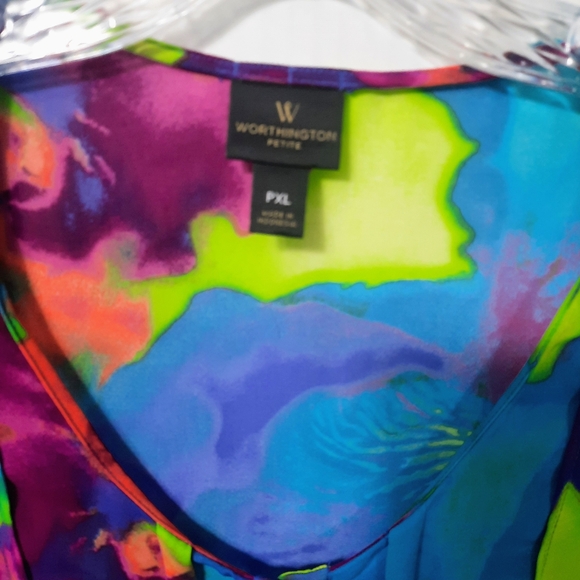 Worthington Top Women's Sz PXL Multicolor Sleeveless Button Down Ruffles - Picture 3 of 10